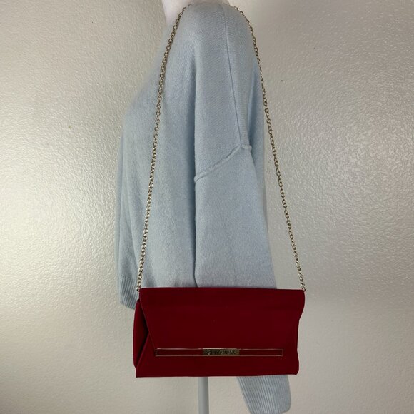 Guess Velvet Chain Strap Clutch Red Evening Party Purse - Picture 4 of 10
